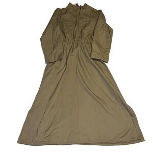 Caron Vintage Army Dress Beige Long Sleeve Pockets Mock Neck Medium Maxi Khaki